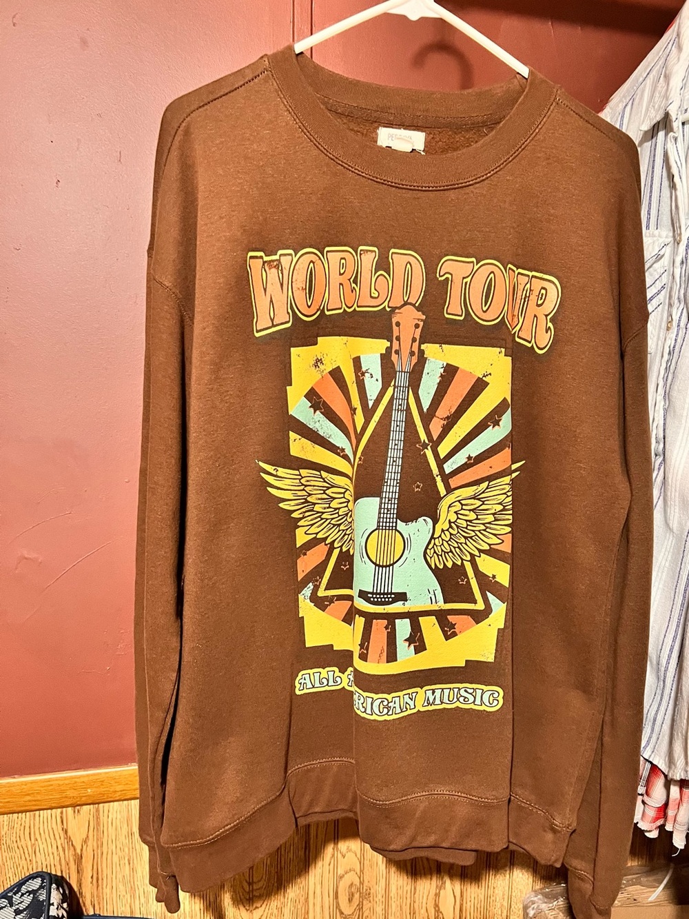 Persaya Brown Crewneck 'World Tour' Graphic Sweater